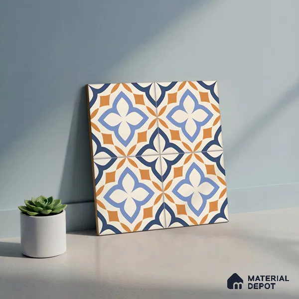 Moroccan Floor & Wall Tile TL 05443 B Morissa Crema Avorio Decor 1 ft x 1 ft Ceramic Matte Finish - 7.5 mm | Random Design | Suitable for Living Room, Bedroom, Bathroom, Kitchen & Balcony (Sample)