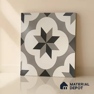 Moroccan Floor & Wall Tile TL 05449 Morissa Dove Gray 1 ft x 1 ft Ceramic Matte Finish - 7.5 mm | Suitable for Bathroom, Kitchen, Balcony | Please Expect a Slight Variation of Pattern (Sample)