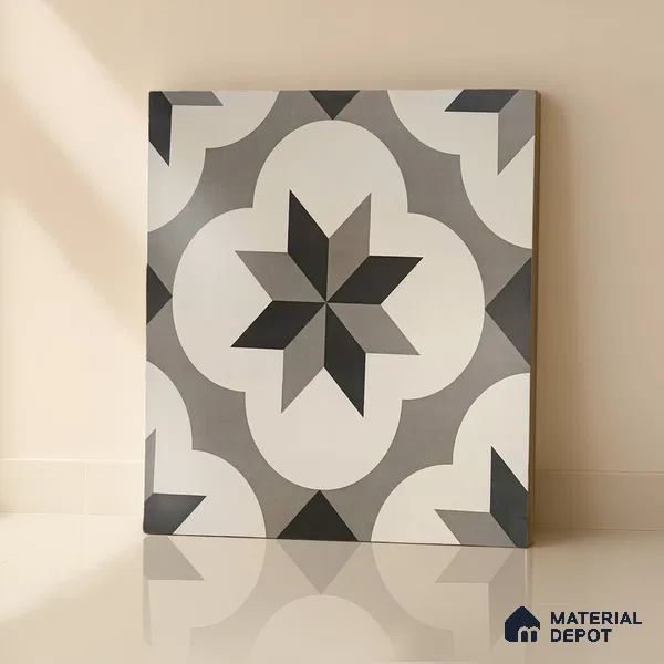 Moroccan Floor & Wall Tile TL 05449 Morissa Dove Gray 1 ft x 1 ft Ceramic Matte Finish - 7.5 mm | Suitable for Bathroom, Kitchen, Balcony | Please Expect a Slight Variation of Pattern (Sample)
