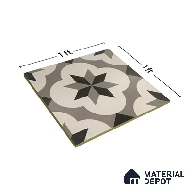 Moroccan Floor & Wall Tile TL 05449 Morissa Dove Gray 1 ft x 1 ft Ceramic Matte Finish - 7.5 mm | Suitable for Bathroom, Kitchen, Balcony | Please Expect a Slight Variation of Pattern (Sample)