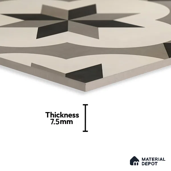 Moroccan Floor & Wall Tile TL 05449 Morissa Dove Gray 1 ft x 1 ft Ceramic Matte Finish - 7.5 mm | Suitable for Bathroom, Kitchen, Balcony | Please Expect a Slight Variation of Pattern (Sample)
