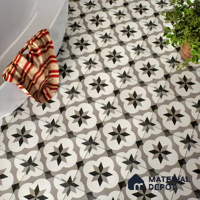 Moroccan Floor & Wall Tile TL 05449 Morissa Dove Gray 1 ft x 1 ft Ceramic Matte Finish - 7.5 mm | Suitable for Bathroom, Kitchen, Balcony | Please Expect a Slight Variation of Pattern (Sample)