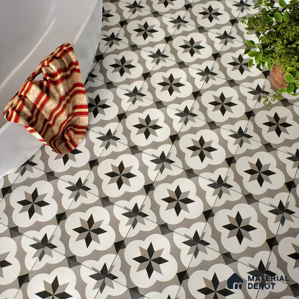 Moroccan Floor & Wall Tile TL 05449 Morissa Dove Gray 1 ft x 1 ft Ceramic Matte Finish - 7.5 mm | Suitable for Bathroom, Kitchen, Balcony | Please Expect a Slight Variation of Pattern (Sample)