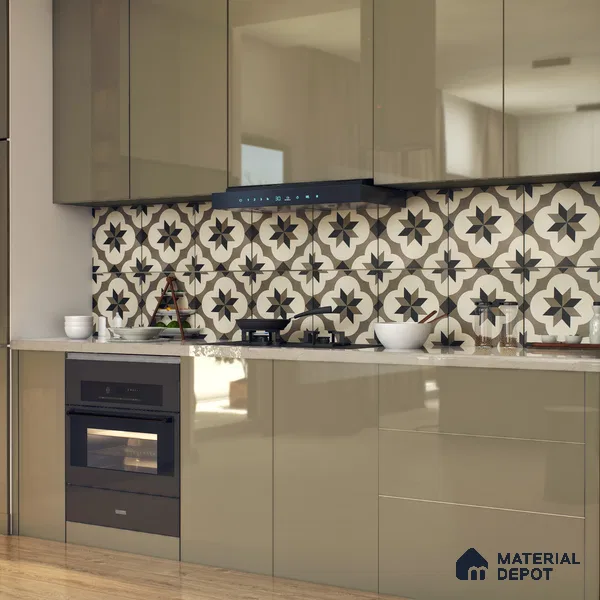 Moroccan Floor & Wall Tile TL 05449 Morissa Dove Gray 1 ft x 1 ft Ceramic Matte Finish - 7.5 mm | Suitable for Bathroom, Kitchen, Balcony | Please Expect a Slight Variation of Pattern (Sample)