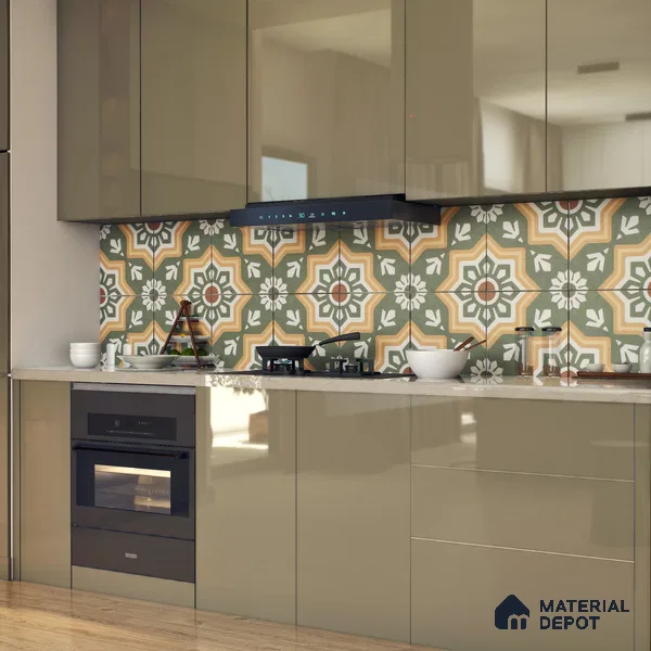 Moroccan Floor & Wall Athangudi Tile TL 05441 Morissa Green Rangoli 1 ft x 1 ft Ceramic Matte Finish - 7.5 mm | Suitable for Bathroom, Kitchen, Balcony | Please Expect a Slight Variation of Pattern