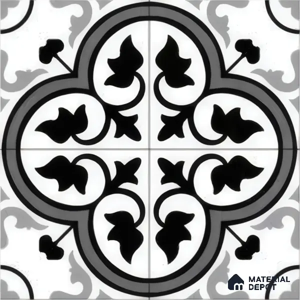 Moroccan Floor & Wall Tile TL 05437 Morissa Monochrome Feuille 1 ft x 1 ft Ceramic Matte Finish - 7.5 mm | Suitable for Bathroom, Kitchen, Balcony | Please Expect a Slight Variation of Pattern