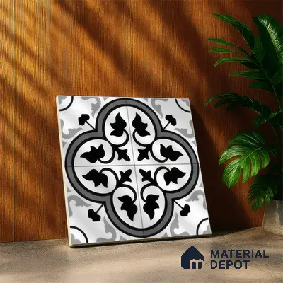 Moroccan Floor & Wall Tile TL 05437 Morissa Monochrome Feuille 1 ft x 1 ft Ceramic Matte Finish - 7.5 mm | Suitable for Bathroom, Kitchen, Balcony | Please Expect a Slight Variation of Pattern