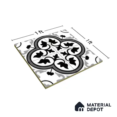 Moroccan Floor & Wall Tile TL 05437 Morissa Monochrome Feuille 1 ft x 1 ft Ceramic Matte Finish - 7.5 mm | Suitable for Bathroom, Kitchen, Balcony | Please Expect a Slight Variation of Pattern