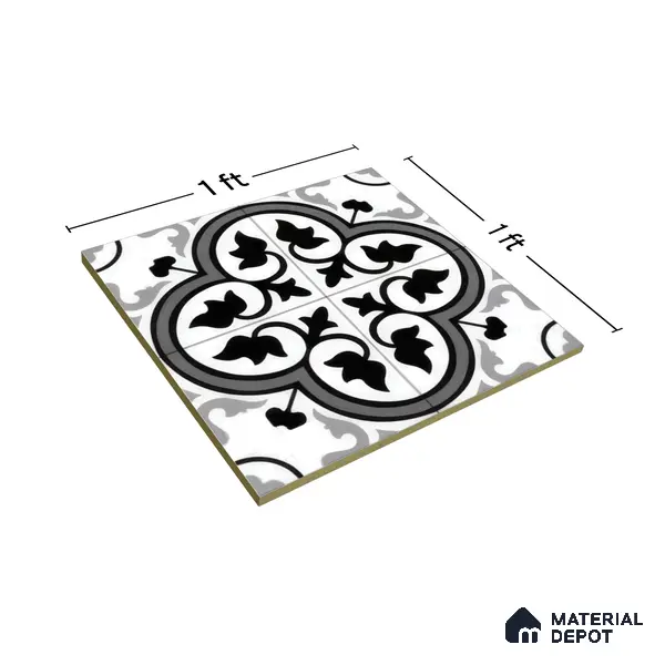 Moroccan Floor & Wall Tile TL 05437 Morissa Monochrome Feuille 1 ft x 1 ft Ceramic Matte Finish - 7.5 mm | Suitable for Bathroom, Kitchen, Balcony | Please Expect a Slight Variation of Pattern