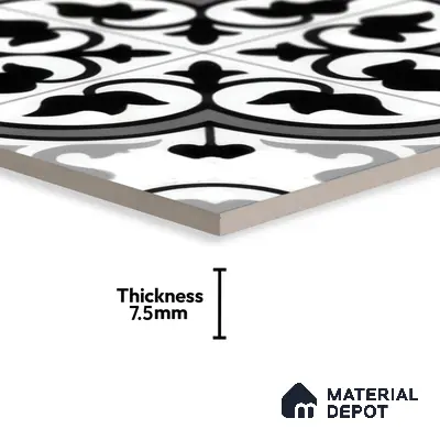 Moroccan Floor & Wall Tile TL 05437 Morissa Monochrome Feuille 1 ft x 1 ft Ceramic Matte Finish - 7.5 mm | Suitable for Bathroom, Kitchen, Balcony | Please Expect a Slight Variation of Pattern