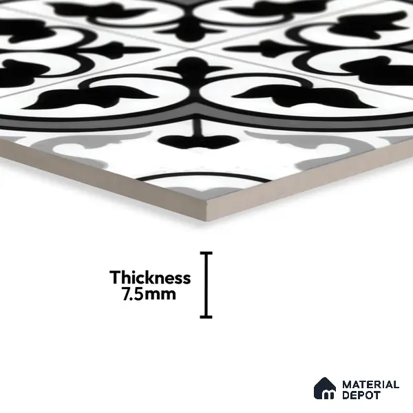 Moroccan Floor & Wall Tile TL 05437 Morissa Monochrome Feuille 1 ft x 1 ft Ceramic Matte Finish - 7.5 mm | Suitable for Bathroom, Kitchen, Balcony | Please Expect a Slight Variation of Pattern
