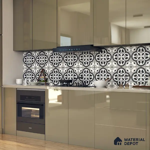 Moroccan Floor & Wall Tile TL 05437 Morissa Monochrome Feuille 1 ft x 1 ft Ceramic Matte Finish - 7.5 mm | Suitable for Bathroom, Kitchen, Balcony | Please Expect a Slight Variation of Pattern