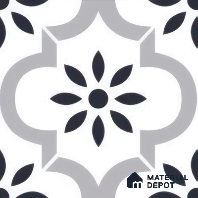 Moroccan Floor & Wall Tile TL 05428 Morissa Monochrome Floral 1 ft x 1 ft Ceramic Matte Finish - 7.5 mm | Suitable for Bathroom, Kitchen, Balcony | Please Expect a Slight Variation of Pattern (Sample)