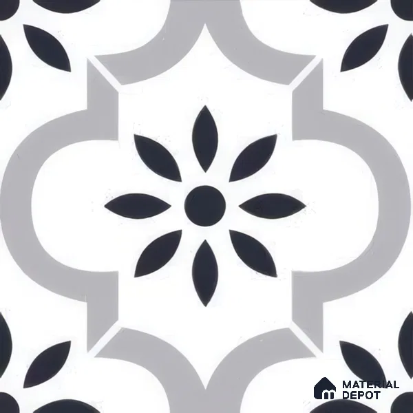 Moroccan Floor & Wall Tile TL 05428 Morissa Monochrome Floral 1 ft x 1 ft Ceramic Matte Finish - 7.5 mm | Suitable for Bathroom, Kitchen, Balcony | Please Expect a Slight Variation of Pattern (Sample)