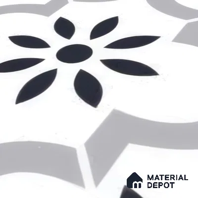 Moroccan Floor & Wall Tile TL 05428 Morissa Monochrome Floral 1 ft x 1 ft Ceramic Matte Finish - 7.5 mm | Suitable for Bathroom, Kitchen, Balcony | Please Expect a Slight Variation of Pattern (Sample)