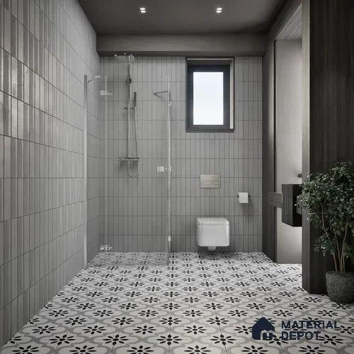 Moroccan Floor & Wall Tile TL 05428 Morissa Monochrome Floral 1 ft x 1 ft Ceramic Matte Finish - 7.5 mm | Suitable for Bathroom, Kitchen, Entryway | Please Expect a Slight Variation of Pattern