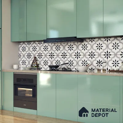 Moroccan Floor & Wall Tile TL 05428 Morissa Monochrome Floral 1 ft x 1 ft Ceramic Matte Finish - 7.5 mm | Suitable for Bathroom, Kitchen, Balcony | Please Expect a Slight Variation of Pattern (Sample)