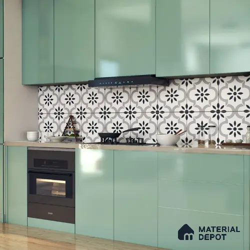 Moroccan Floor & Wall Tile TL 05428 Morissa Monochrome Floral 1 ft x 1 ft Ceramic Matte Finish - 7.5 mm | Suitable for Bathroom, Kitchen, Balcony | Please Expect a Slight Variation of Pattern