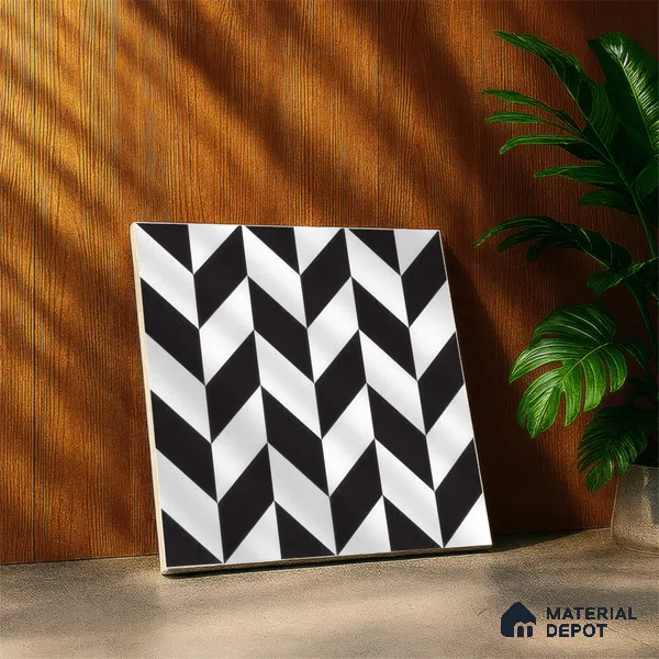 Moroccan Floor & Wall Tile TL 05439 Morissa Monochrome Rey 1 ft x 1 ft Ceramic Matte Finish - 7.5 mm | Suitable for Bathroom, Kitchen, Balcony | Please Expect a Slight Variation of Pattern
