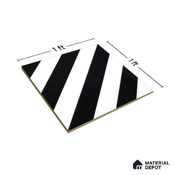 Moroccan Floor & Wall Tile TL 05431 Morissa Monochrome Zebra 1 ft x 1 ft Ceramic Matte Finish - 7.5 mm | Suitable for Bathroom, Kitchen, Balcony | Please Expect a Slight Variation of Pattern (Sample)
