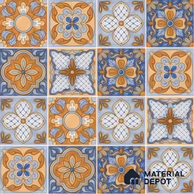 Moroccan Floor & Wall Tile TL 05427 Morissa Saffron Blue 1 ft x 1 ft Ceramic Matte Finish - 7.5 mm | Suitable for Bathroom, Kitchen, Balcony | Please Expect a Slight Variation of Pattern