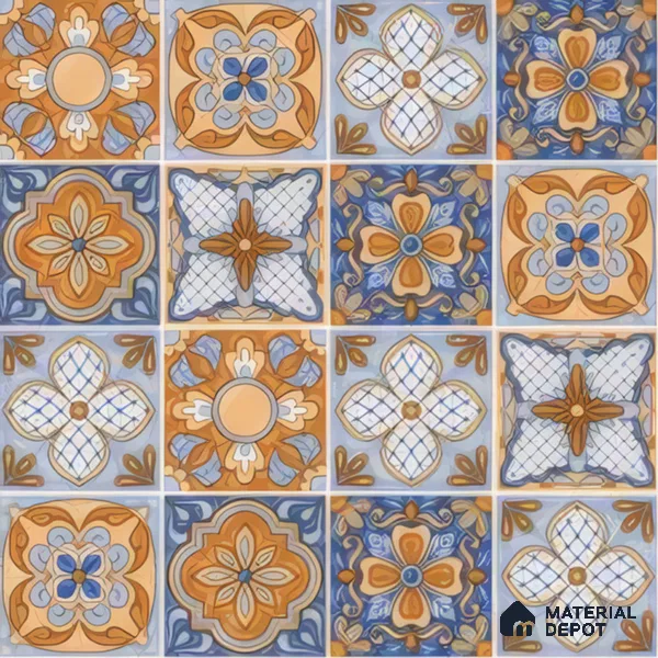 Moroccan Floor & Wall Tile TL 05427 Morissa Saffron Blue 1 ft x 1 ft Ceramic Matte Finish - 7.5 mm | Suitable for Bathroom, Kitchen, Balcony | Please Expect a Slight Variation of Pattern