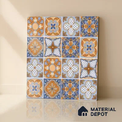 Moroccan Floor & Wall Tile TL 05427 Morissa Saffron Blue 1 ft x 1 ft Ceramic Matte Finish - 7.5 mm | Suitable for Bathroom, Kitchen, Balcony | Please Expect a Slight Variation of Pattern