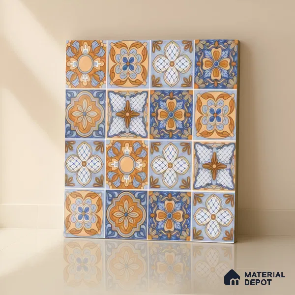 Moroccan Floor & Wall Tile TL 05427 Morissa Saffron Blue 1 ft x 1 ft Ceramic Matte Finish - 7.5 mm | Suitable for Bathroom, Kitchen, Balcony | Please Expect a Slight Variation of Pattern