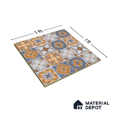 Moroccan Floor & Wall Tile TL 05427 Morissa Saffron Blue 1 ft x 1 ft Ceramic Matte Finish - 7.5 mm | Suitable for Bathroom, Kitchen, Balcony | Please Expect a Slight Variation of Pattern