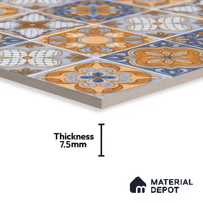 Moroccan Floor & Wall Tile TL 05427 Morissa Saffron Blue 1 ft x 1 ft Ceramic Matte Finish - 7.5 mm | Suitable for Bathroom, Kitchen, Balcony | Please Expect a Slight Variation of Pattern
