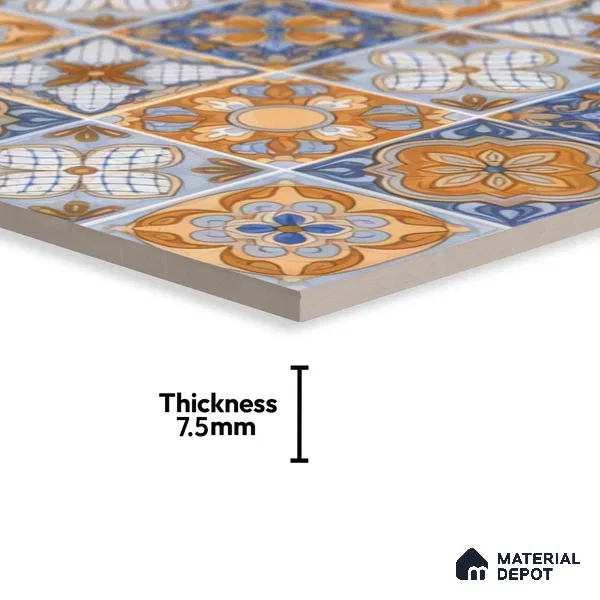 Moroccan Floor & Wall Tile TL 05427 Morissa Saffron Blue 1 ft x 1 ft Ceramic Matte Finish - 7.5 mm | Suitable for Bathroom, Kitchen, Balcony | Please Expect a Slight Variation of Pattern