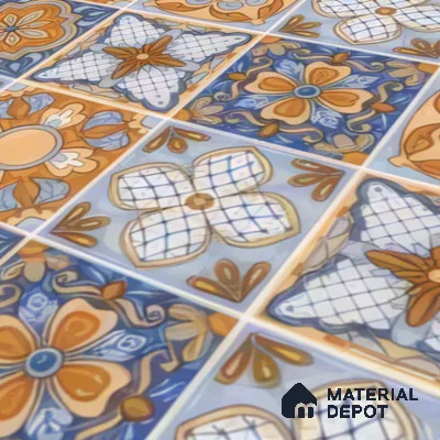 Moroccan Floor & Wall Tile TL 05427 Morissa Saffron Blue 1 ft x 1 ft Ceramic Matte Finish - 7.5 mm | Suitable for Bathroom, Kitchen, Balcony | Please Expect a Slight Variation of Pattern