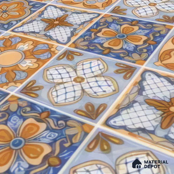 Moroccan Floor & Wall Tile TL 05427 Morissa Saffron Blue 1 ft x 1 ft Ceramic Matte Finish - 7.5 mm | Suitable for Bathroom, Kitchen, Balcony | Please Expect a Slight Variation of Pattern