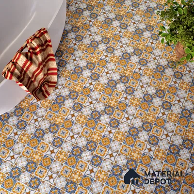 Moroccan Floor & Wall Tile TL 05427 Morissa Saffron Blue 1 ft x 1 ft Ceramic Matte Finish - 7.5 mm | Suitable for Bathroom, Kitchen, Balcony | Please Expect a Slight Variation of Pattern
