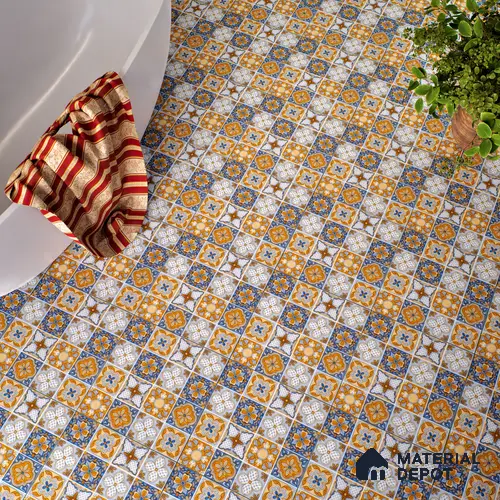 Moroccan Floor & Wall Tile TL 05427 Morissa Saffron Blue 1 ft x 1 ft Ceramic Matte Finish - 7.5 mm | Suitable for Bathroom, Kitchen, Balcony | Please Expect a Slight Variation of Pattern
