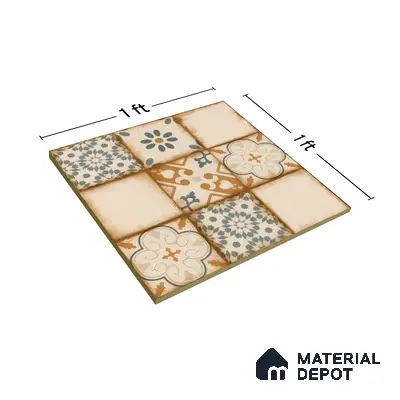 Moroccan Floor & Wall Tile TL 05426 Morissa Sahara Brown 1 ft x 1 ft Ceramic Matte Finish - 7.5 mm | Random Design | Suitable for Bathroom, Kitchen, Balcony | Please Expect a Slight Variation of Pattern