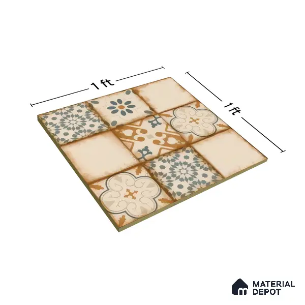 Moroccan Floor & Wall Tile TL 05426 Morissa Sahara Brown 1 ft x 1 ft Ceramic Matte Finish - 7.5 mm | Random Design | Suitable for Bathroom, Kitchen, Balcony | Please Expect a Slight Variation of Pattern