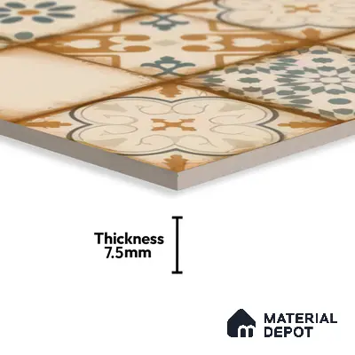 Moroccan Floor & Wall Tile TL 05426 Morissa Sahara Brown 1 ft x 1 ft Ceramic Matte Finish - 7.5 mm | Random Design | Suitable for Bathroom, Kitchen, Balcony | Please Expect a Slight Variation of Pattern