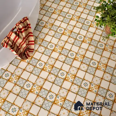 Moroccan Floor & Wall Tile TL 05426 Morissa Sahara Brown 1 ft x 1 ft Ceramic Matte Finish - 7.5 mm | Random Design | Suitable for Bathroom, Kitchen, Balcony | Please Expect a Slight Variation of Pattern