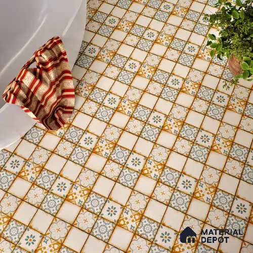 Moroccan Floor & Wall Tile TL 05426 Morissa Sahara Brown 1 ft x 1 ft Ceramic Matte Finish - 7.5 mm | Random Design | Suitable for Bathroom, Kitchen, Balcony | Please Expect a Slight Variation of Pattern
