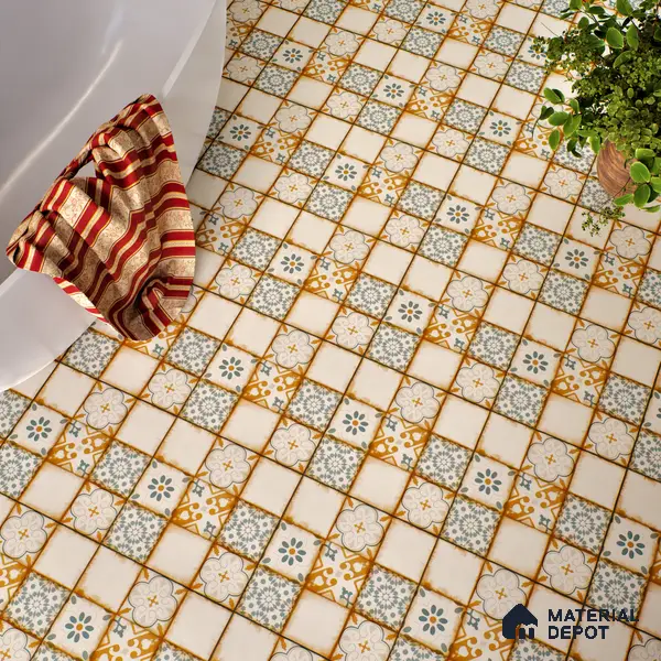 Moroccan Floor & Wall Tile TL 05426 Morissa Sahara Brown 1 ft x 1 ft Ceramic Matte Finish - 7.5 mm | Random Design | Suitable for Bathroom, Kitchen, Balcony | Please Expect a Slight Variation of Pattern