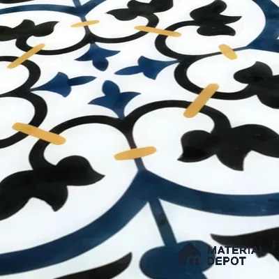 Moroccan Floor & Wall Tile TL 05430 B Morissa Blue Fleur 1 ft x 1 ft Ceramic Matte Finish - 7.5 mm | Suitable for Bathroom, Kitchen, Balcony | Please Expect a Slight Variation of Pattern