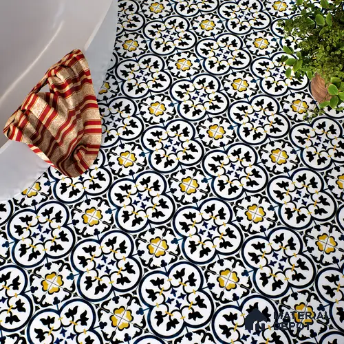 Moroccan Floor & Wall Tile TL 05430 B Morissa Blue Fleur 1 ft x 1 ft Ceramic Matte Finish - 7.5 mm | Suitable for Bathroom, Kitchen, Balcony | Please Expect a Slight Variation of Pattern