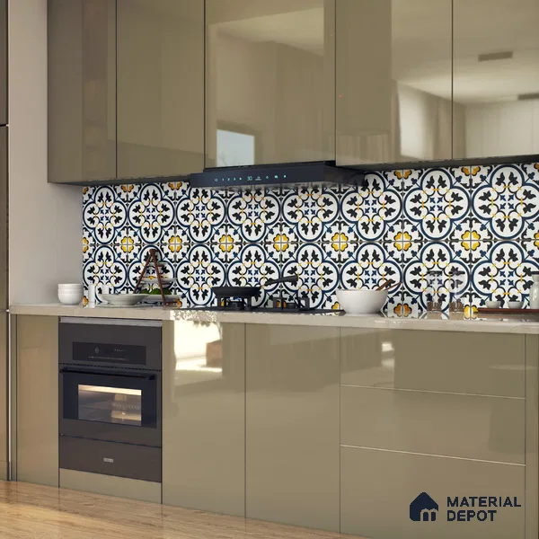 Moroccan Floor & Wall Tile TL 05430 B Morissa Blue Fleur 1 ft x 1 ft Ceramic Matte Finish - 7.5 mm | Suitable for Bathroom, Kitchen, Balcony | Please Expect a Slight Variation of Pattern
