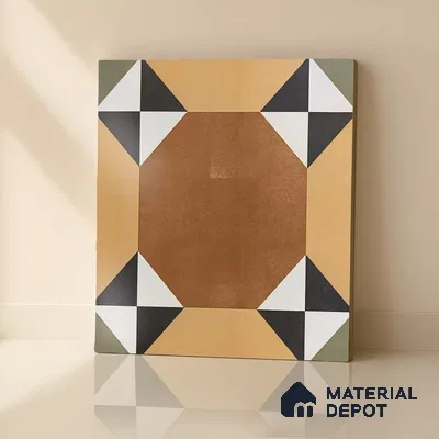 Moroccan Floor & Wall Athangudi Tile TL 05448 Morissa Terracotta Abstract 1 ft x 1 ft Ceramic Matte Finish - 7.5 mm | Suitable for Bathroom, Kitchen, Balcony | Please Expect a Slight Variation of Pattern