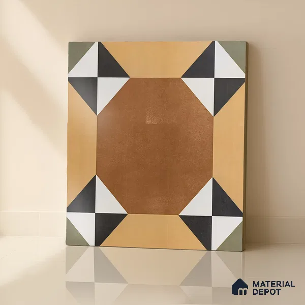 Moroccan Floor & Wall Athangudi Tile TL 05448 Morissa Terracotta Abstract 1 ft x 1 ft Ceramic Matte Finish - 7.5 mm | Suitable for Bathroom, Kitchen, Balcony | Please Expect a Slight Variation of Pattern