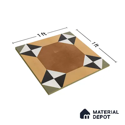 Moroccan Floor & Wall Athangudi Tile TL 05448 Morissa Terracotta Abstract 1 ft x 1 ft Ceramic Matte Finish - 7.5 mm | Suitable for Bathroom, Kitchen, Balcony | Please Expect a Slight Variation of Pattern