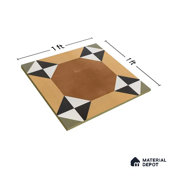Moroccan Floor & Wall Athangudi Tile TL 05448 Morissa Terracotta Abstract 1 ft x 1 ft Ceramic Matte Finish - 7.5 mm | Suitable for Bathroom, Kitchen, Balcony | Please Expect a Slight Variation of Pattern