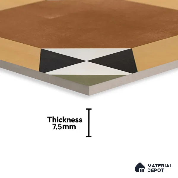 Moroccan Floor & Wall Athangudi Tile TL 05448 Morissa Terracotta Abstract 1 ft x 1 ft Ceramic Matte Finish - 7.5 mm | Suitable for Bathroom, Kitchen, Balcony | Please Expect a Slight Variation of Pattern