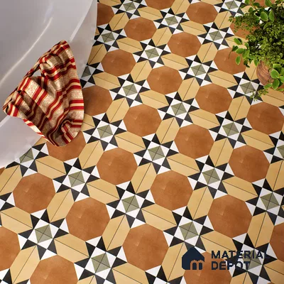 Moroccan Floor & Wall Athangudi Tile TL 05448 Morissa Terracotta Abstract 1 ft x 1 ft Ceramic Matte Finish - 7.5 mm | Suitable for Bathroom, Kitchen, Balcony | Please Expect a Slight Variation of Pattern